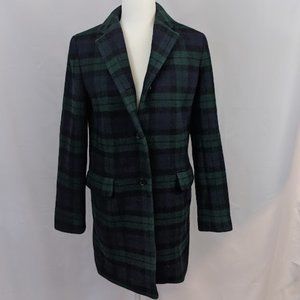 Joe Fresh Black Watch Plaid Wool Blend Three Button Coat with Pockets Size S